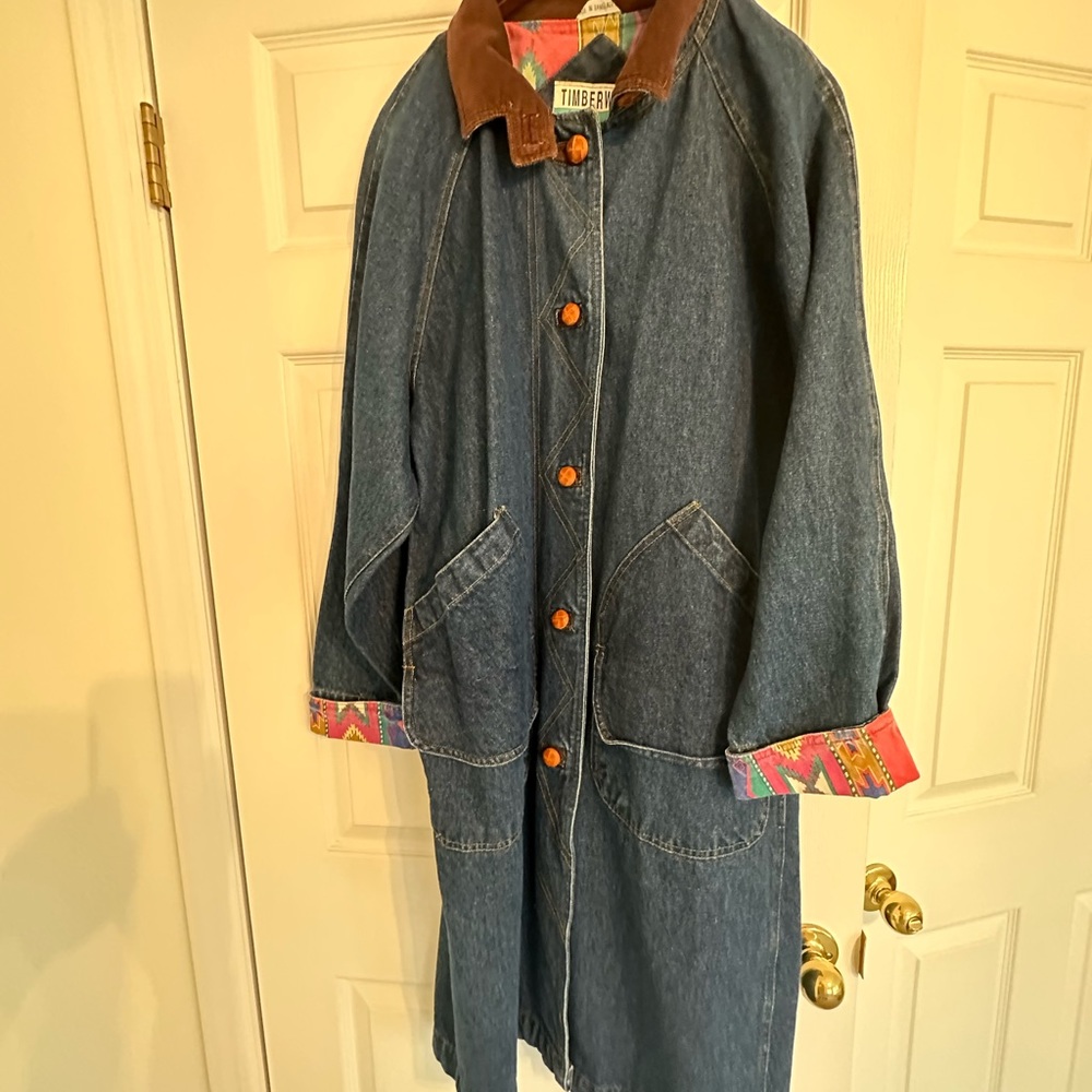 Vintage Timberwolf Denim Duster Long Jean Jacket Small Festival Midwest Retro
